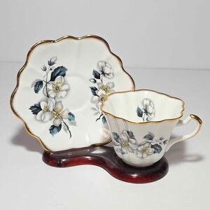 Rosina Teacup and Saucer White Flowers Bone China England Vintage